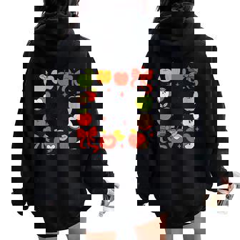 Kindergarten Teacher Apples Coquette Bow Back To School Women Oversized Hoodie Back Print | Mazezy