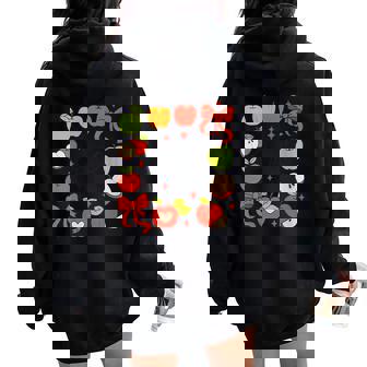 Pre-K Teacher Squad Apples Coquette Bow Back To School Women Oversized Hoodie Back Print | Mazezy