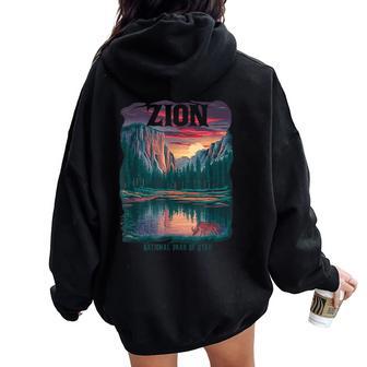 Vintage Zion National Park Utah Women Men Trail The Narrows Women Oversized Hoodie Back Print | Mazezy