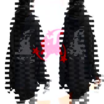 Yk2 Grunge Scary Cat With Shooting Stars 90s Nostalgia Women Oversized Hoodie Back Print | Mazezy