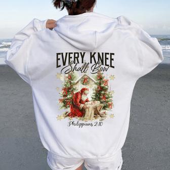 Every Knee Shall Bow Religious Christian Santa Christmas Women Oversized Hoodie Back Print - Thegiftio UK