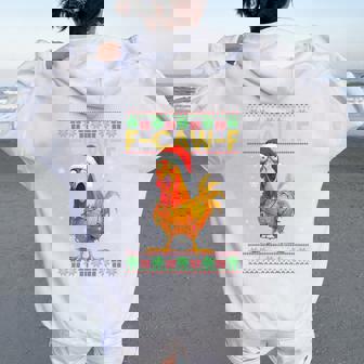 F-Caw-F Chicken Humor Rooster Christmas Ugly Sweater Tri-Blend Women Oversized Hoodie Back Print | Seseable CA