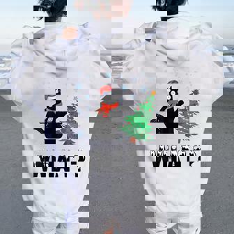 Black Cat Pushing Christmas Tree Over Cat Christmas Women Oversized Hoodie Back Print - Thegiftio