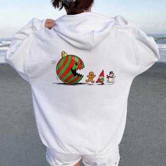 Christmas Ornament Ball Retro Eating Videogame Gnome Women Oversized Hoodie Back Print - Thegiftio UK