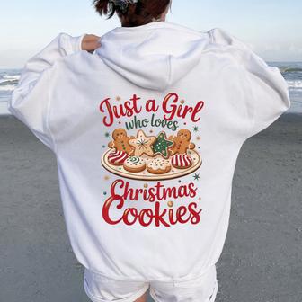 Just A Girl Who Love Christmas Cookies Gingerbread Xmas Women Oversized Hoodie Back Print - Thegiftio UK