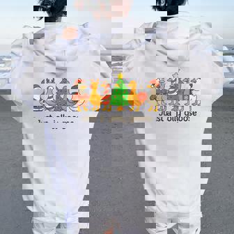 Just A Jolly Goose Santa Christmas Matching Family Xmas Women Oversized Hoodie Back Print - Thegiftio