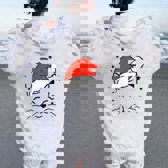 Meowy Catmas Cat Christmas Cute Kitten Cats Santa Hat Women Oversized Hoodie Back Print | Mazezy