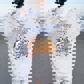 Napping Through The Snow Quote Christmas Sloth Candy Cane Women Oversized Hoodie Back Print | Mazezy