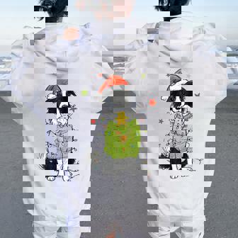 Santa Border Collie Christmas Border Collie Dog Mom Pajama Women Oversized Hoodie Back Print | Mazezy