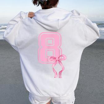 8Th Birthday Girl Coquette Pink Bows Eight Years Old Party Women Oversized Hoodie Back Print - Thegiftio UK
