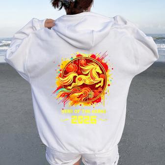 Année Du Cheval 2026 Nouvel An Lunaire Nouvel An Chinois Sweat à capuche oversize pour femme avec imprimé dans le dos - Cadeauxyz
