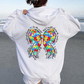 Autism Coquette Bow Puzzle Autism Awareness Proud Autism Mom Women Oversized Hoodie Back Print | Seseable UK