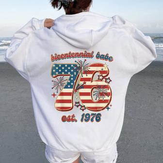 Bicentennial Babe 50Th Birthday Vintage 1976 Flag Women Oversized Hoodie Back Print - Thegiftio