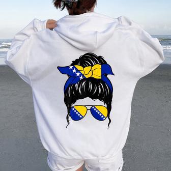 Bosnian Girl Bosnia And Herzegovina Flag Proud Bosnian Woman Women Oversized Hoodie Back Print - Thegiftio UK