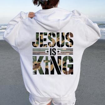 Camo Jesus Is King Cross Christian Camouflage Religious Women Oversized Hoodie Back Print - Thegiftio