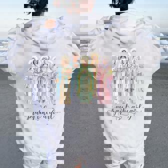 Catholic Saints Pray Like A Girl Christian Faith Women Oversized Hoodie Back Print | Mazezy