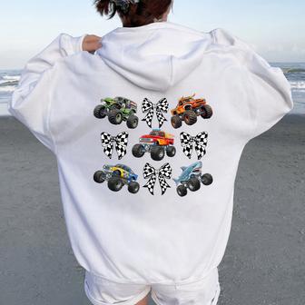 Checkered In My Monster Truck Mama Era Monster Truck Mom Women Oversized Hoodie Back Print - Thegiftio