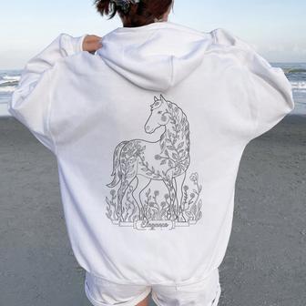 Cheval À Colorier Enfants Fleurs Pochoir Fille Cadeau Sweat à capuche oversize pour femme avec imprimé dans le dos - Cadeauxyz