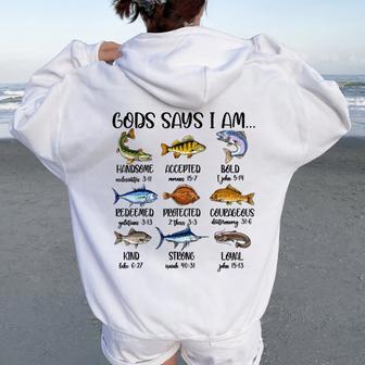 Christian Fishing God Say I Am Youth Boy Jesus Fishing Faith Women Oversized Hoodie Back Print - Thegiftio UK