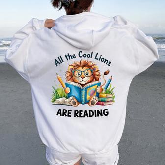 All The Cool Lions Are Reading Lion Teacher Women Oversized Hoodie Back Print - Thegiftio UK