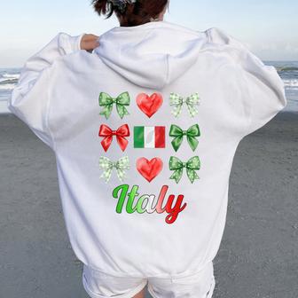 Coquette Bow Italian Flag Italy Hearts Cute Girls Women Oversized Hoodie Back Print | Mazezy