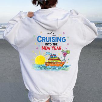 Cruising Into The New Year 2026 Family Cruise Celebration Women Oversized Hoodie Back Print - Thegiftio