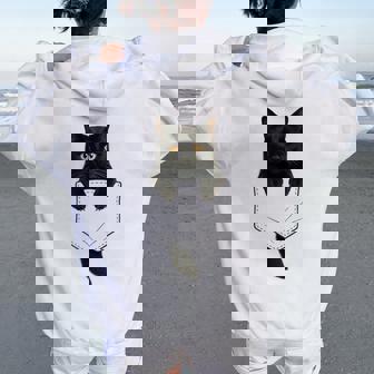 Cute Black Cat Pocket Cat Mom Cat Dad Cat Lover Women Oversized Hoodie Back Print | Seseable FR