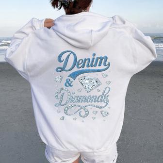 Denim And Diamonds Western Cowgirl Glam Style For Men Women Oversized Hoodie Back Print - Seseable