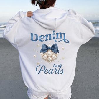 Denim And Pearls Bow Jean Western Cowgirl Ladies Girls Women Women Oversized Hoodie Back Print - Thegiftio UK