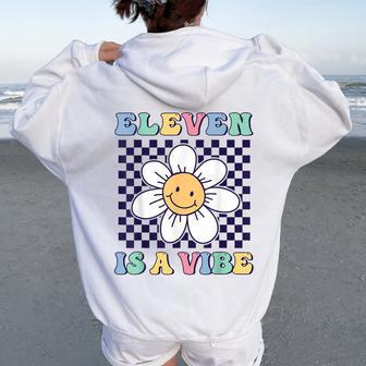 Eleven Is A Vibe Groovy 11Th Birthday Party Daisy Flower Women Oversized Hoodie Back Print - Thegiftio UK