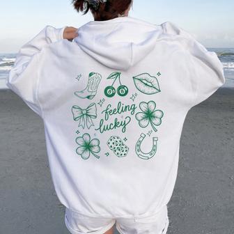 Feeling Lucky Irish Shamrocks Patrick's Day Women Women Oversized Hoodie Back Print - Thegiftio