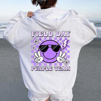 Field Day Purple Team Groovy Smile Face Checkered Students Women Oversized Hoodie Back Print | Mazezy