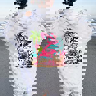 Flamingo At Beach Cute Flamingo Tropical Birds Girl Women Oversized Hoodie Back Print - Thegiftio