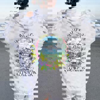 Floral Grand Teton National Park Hiking Camping Outdoor Women Oversized Hoodie Back Print - Thegiftio