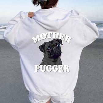 & Mother Pugger Black Pug Lover Women Oversized Hoodie Back Print - Thegiftio UK