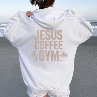 Christian Workout Jesus Coffee Gym Barbell Cross Women Women Oversized Hoodie Back Print - Thegiftio