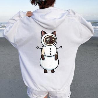 Siamese Cat In Snowman Costume Women Oversized Hoodie Back Print - Thegiftio UK