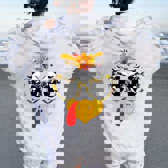 Turkey Face Floral Colorful Sunglasses Thanksgiving Tri-Blend Women Oversized Hoodie Back Print | Seseable CA