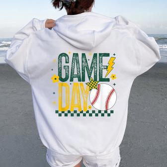 Game Day Baseball Ball Mom School Pride Green & Gold Women Oversized Hoodie Back Print - Thegiftio UK