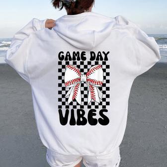 Game Day Vibes Coquette Bow Baseball Mama For Women Women Oversized Hoodie Back Print | Mazezy