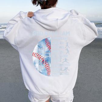 God Says I Am Baseball Christian Boy Faith Graphic Religious Women Oversized Hoodie Back Print - Thegiftio