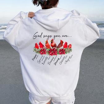 God Says You Are Christian Religious Cardinal Bird Women Oversized Hoodie Back Print - Thegiftio UK