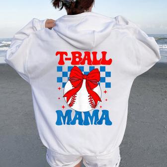 Groovy Tball Mom Softball T-Ball Mama Checkered Women Oversized Hoodie Back Print - Seseable