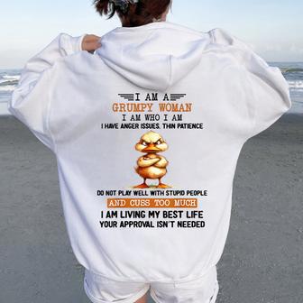 I Am A Grumpy Old Woman I Am Who I Am Cute Duck Anger Issues Women Oversized Hoodie Back Print - Thegiftio