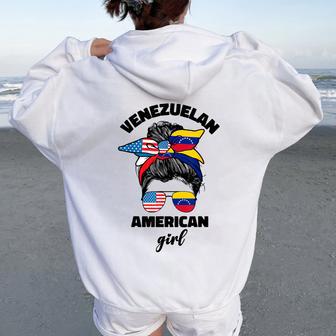 Half American And Venezuelan Usa Venezuela Flag Girl Women Women Oversized Hoodie Back Print - Thegiftio UK