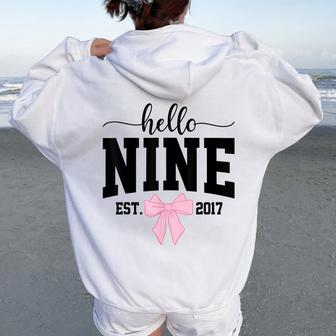 Hello Nine Est 2017 Coquette Bow 9Th Birthday Girl Women Oversized Hoodie Back Print - Thegiftio UK