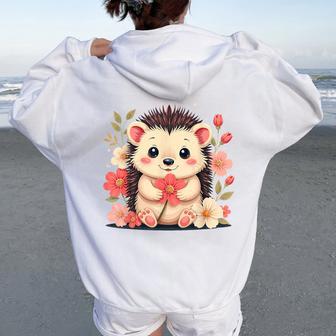 Hérisson Avec Fleurs Pour Jeunes Hommes S Sweat à capuche oversize pour femme avec imprimé dans le dos - Cadeauxyz