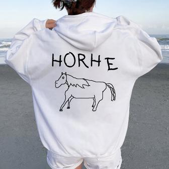 Horhe Terrible Cringe Horse Graphic Weird Absurd Joke Gen Z Women Oversized Hoodie Back Print - Thegiftio