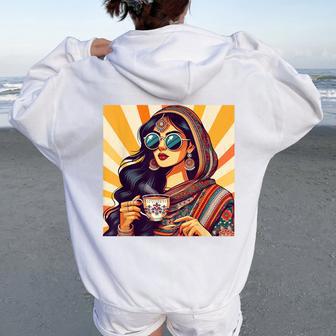 Indian Girl Indian Masala Chai Bollywood Meet Me In India Women Oversized Hoodie Back Print - Thegiftio UK