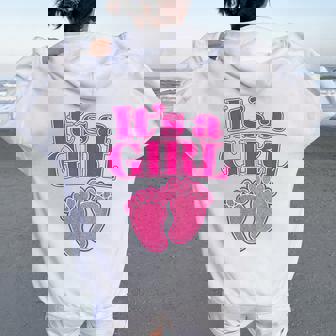 It's A Girl Gender Reveal Party Pink Pregnancy Announcement Women Oversized Hoodie Back Print - Thegiftio